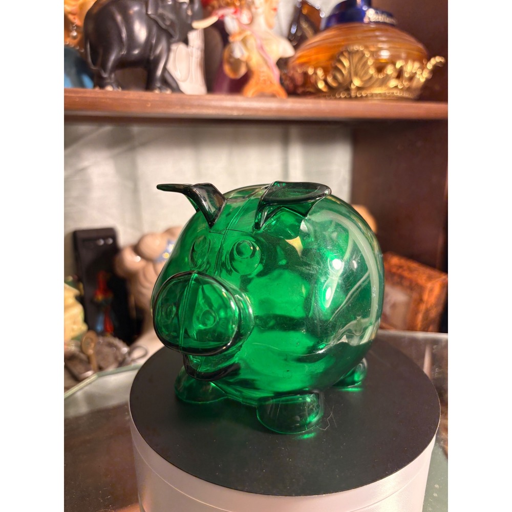 Vintage Palaset Piggy Bank Emerald Green Translucent Plastic Made in Finland MCM